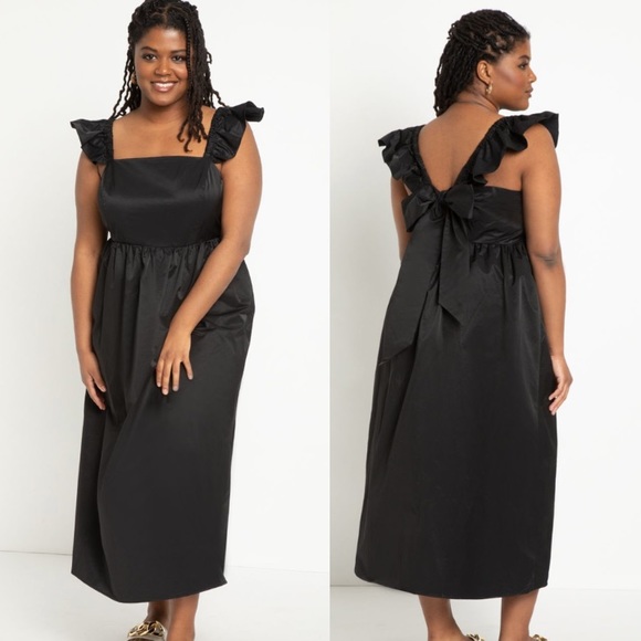 Eloquii Dresses & Skirts - Eloquii Black Ruffle Strap Midi Dress with Back Bow